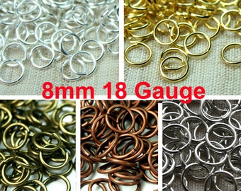 8mm 18 Gauge Open Jump Rings Professional Heavy Strong, Silver, Gold, Antique Brass, Antique Copper, Antique Silver - 100 pcs - Pick Finish