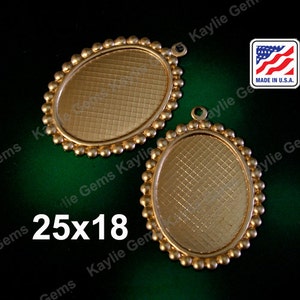 Marco de estampado con ajuste de 25 x 18 mm, colgante de latón crudo con borde de cuentas, camafeo, cabujón, pegamento, hecho en EE. UU., S823, 4 piezas