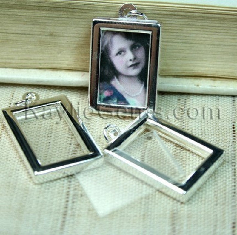 Picture Frame Charm Pendant Earring Drop Double Sided Rectangle 16x22mm Antique Brass 2 Sets image 4