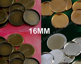 16 mm ronda Cabochon taxi marco bisel Copa, borde laminado, plata, latón antiguo, crudo -ST-CB16MM - 10pcs elija su acabado