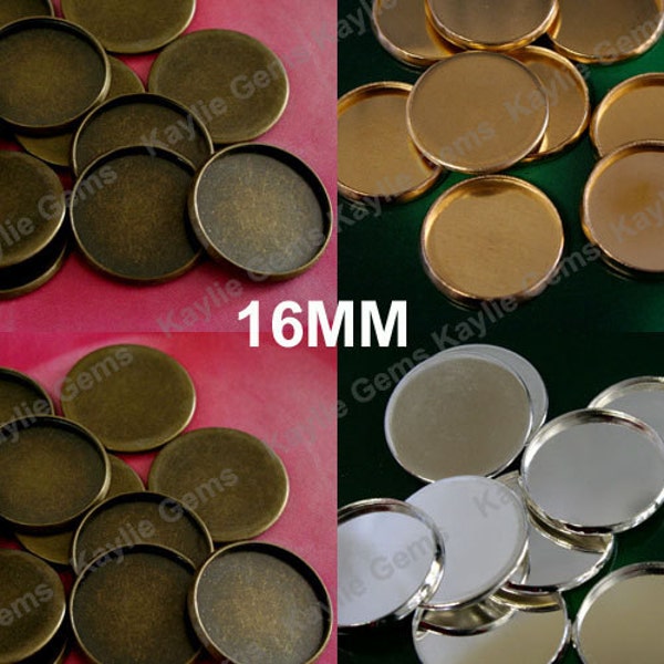 16mm Round Cabochon Cab Setting Bezel Cup, Rolled Edge, Silver, Antique Brass, Raw -ST-CB16MM - 10pcs Pick your finish
