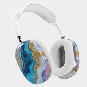Blue Geode AirPods Max Case Gold & Purple Agate Stone Design Clip-On Protective Cover | Stylish Earphone Accessory Unique Gift
