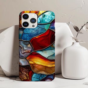 Lebendige Glasmalerei Stil Mosaik Handyhülle für iPhone, Samsung Galaxy, Google Pixel Multicolor abstraktes Design künstlerische Schutzhülle
