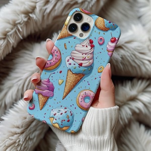 Cute Summer Phone Case for iPhone, Google Pixel, Samsung Galaxy Cute Dessert Pattern Sweet Treat Design Colorful Ice Cream and Donuts