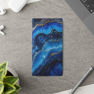 Funda tipo billetera con diseño de geoda azul para iPhone y Samsung Galaxy / Diseño lujoso de piel sintética / Elegante funda protectora tipo billetera con tapa