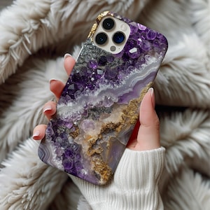 Amethyst Geode Phone Case Elegant Purple, Gold & Silver Design for iPhone Google Pixel Samsung Galaxy Sleek Protective Cover Gift Idea