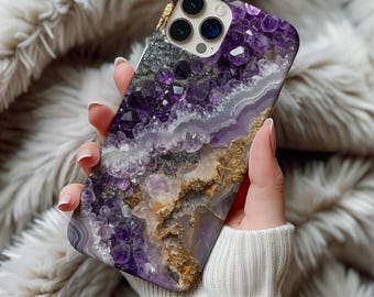 Amethyst Geode Phone Case Elegant Purple, Gold & Silver Design for iPhone Google Pixel Samsung Galaxy Sleek Protective Cover Gift Idea