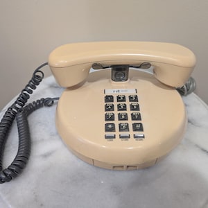 Vintage Push Button Phone | Retro Round Telephone | 1980s Landline | Funky Rotary Style | Working Home Decor | Mod Desk Phone
