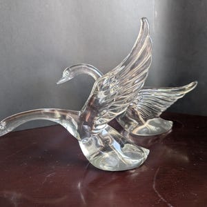 Vintage Heisey Art Glass Crystal, Swans In Flight, Geese, Ducks, Swan, (Pair)