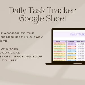 Daily Task Tracker Google Sheets Template: Digital Productivity Planner ...
