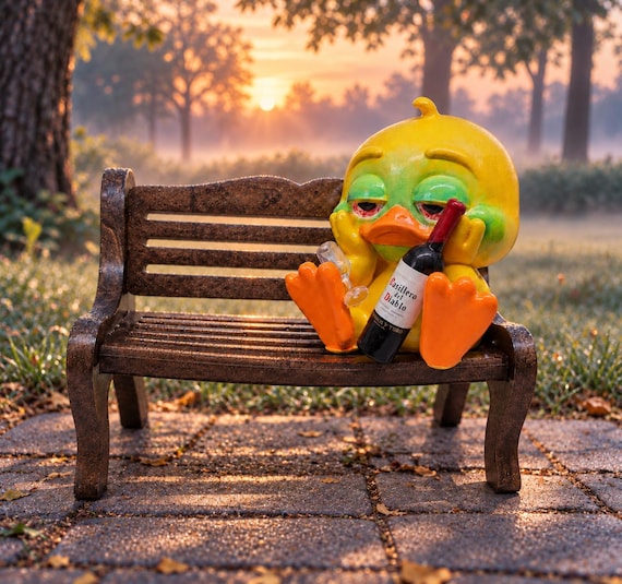 The Morning After – Funny Resin Duck Ornament on Bench | Wine Lover Gift | Quirky Handmade Home Décor | Humorous Duck Fi