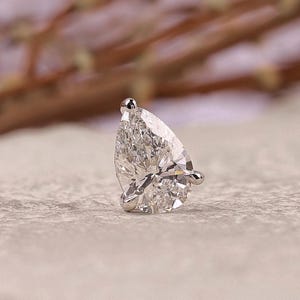 0.25 CTW Pear Cut Lab Grown Diamond Cartilage Stud Earring, 14K 18K Solid Gold or Platinum, DEF VVS, Tragus Gift