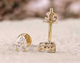 Pear Diamond Stud Earrings, 0.30 CTW Lab Grown Natural Diamond VVS/VS Solitaire Jewelry