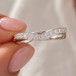 Wave Wedding Band with Round Lab Grown Diamonds, 0.33 CTW Curved Stackable Diamond Ring