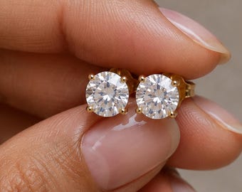 Moissanite Earrings Round Brilliant Cut Stud White Gold Screw Back Jewelry