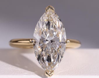 Anillo de compromiso de oro de 2,6 ct con marquesa y certificación IGI, anillo de compromiso nupcial con diamantes cultivados en laboratorio, regalo