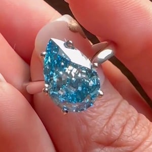 Pear Blue Moissanite Engagement Ring, 5.03ct Vintage Art Deco Solitaire Ring, Gold Anniversary Gift