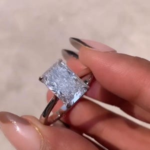 3.29 Carat Radiant Cut Lab Grown Diamond Hidden Halo 14k White Gold Engagement Ring