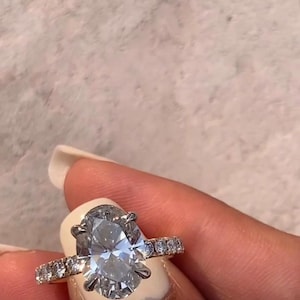 3.22 CT Oval Lab Grown Diamond Engagement Ring: Hidden Halo, Platinum & Gold