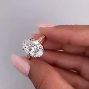 5.21 Carat Oval Lab Grown Diamond Hidden Halo Engagement Ring