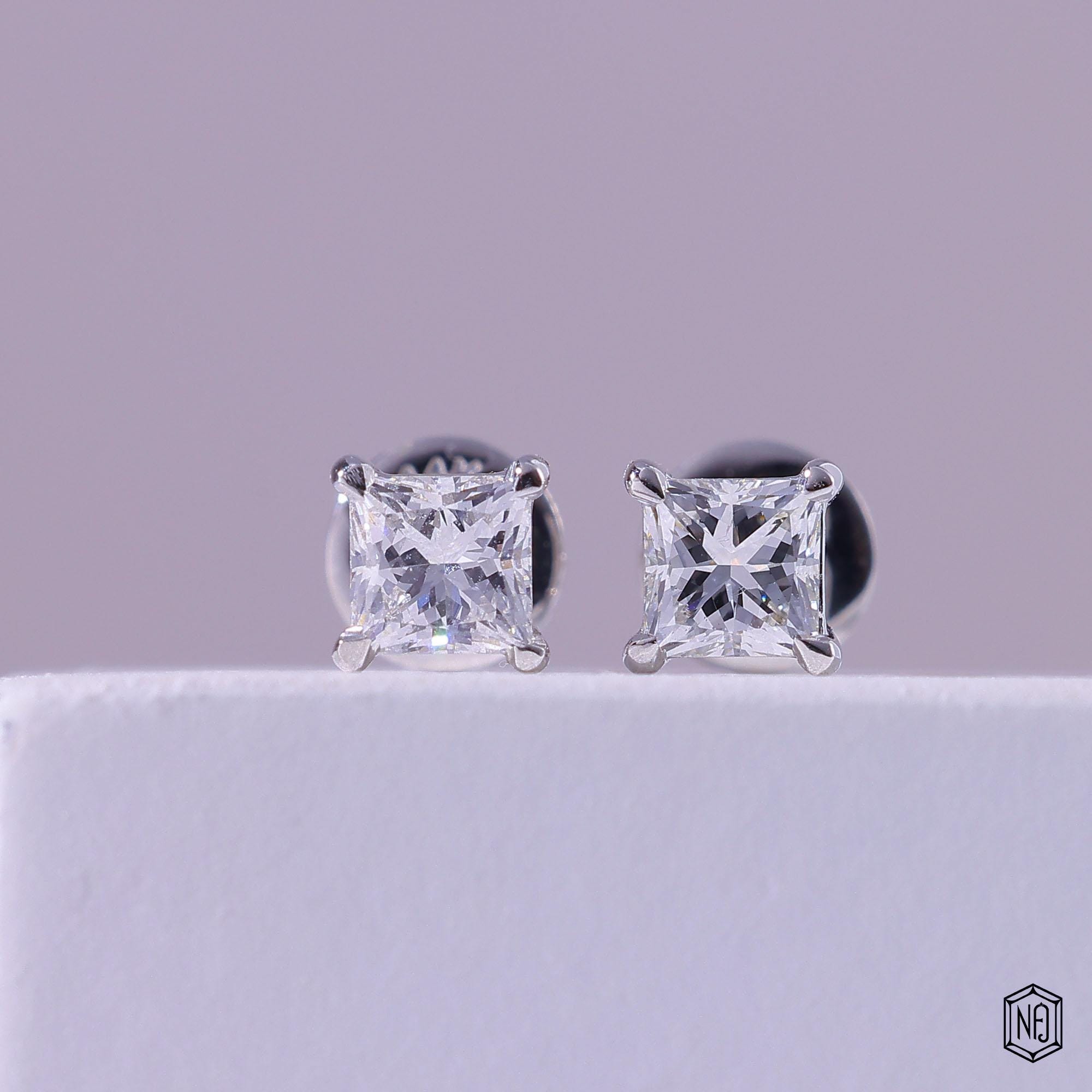 Jewelry Diamond Earring Platinum Used #280458J50B Platinum Solitaire Princess Cut Diamond Stud Earrings 0.5ct  main image 3