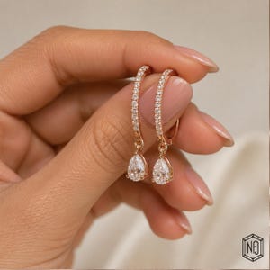 Pear Hoop Drop Earrings, Multiple Carat Options, Lab-Grown Diamond Bridal Jewelry, Elegant 10mm Earrings