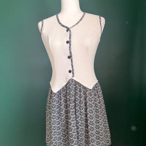 Vinatge 90’s Cotton Mini Dress - Black and White floral polka dot mini dress