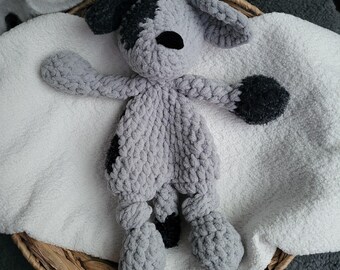 Crochet Dog Snuggler | Gray & Navy Plush Lovey