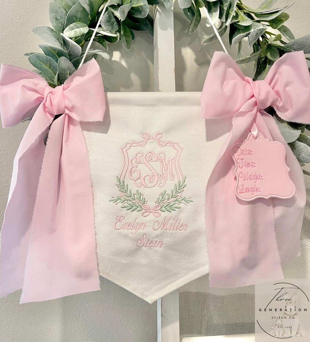 Custom Embroidered Baby Banner, Birth Announcement, Hospital Door Sign ...