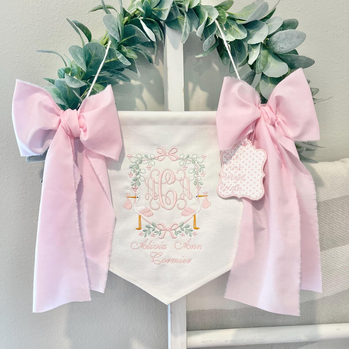 Custom Embroidered Baby Banner, Birth Announcement, Hospital Door Sign ...