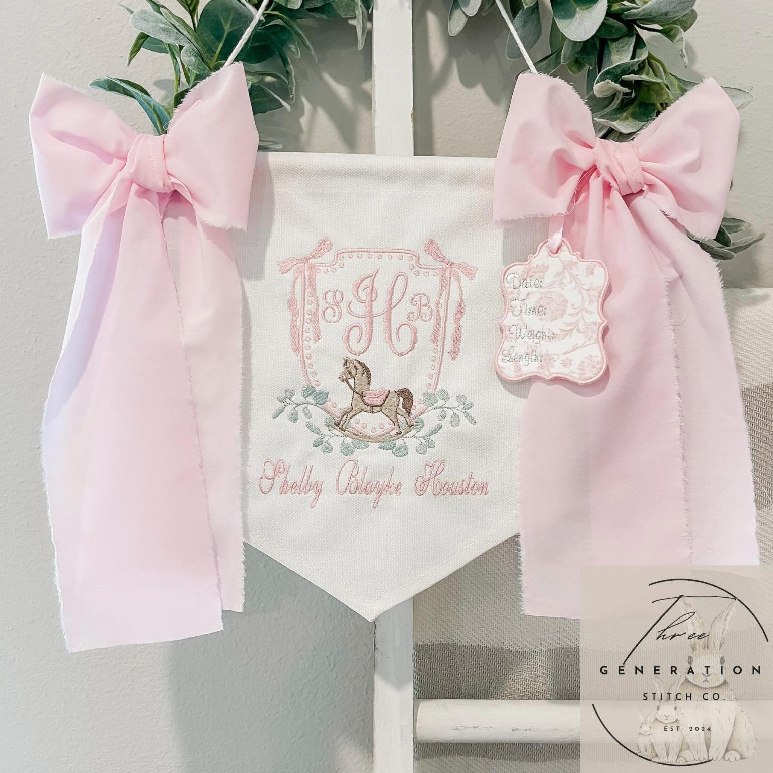Custom Embroidered Baby Banner, Birth Announcement, Hospital Door Sign ...
