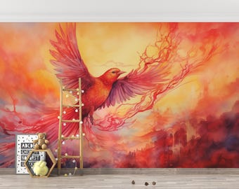 フェニックスの壁画：火の鳥の壁紙（剥がして貼るだけ）