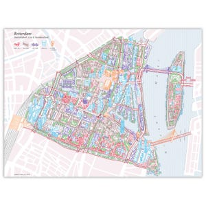 Impression de carte moyenne dessinée à la main de Rotterdam
