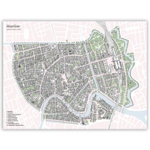 Impression de carte moyenne dessinée à la main de Haarlem