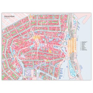 Grande carte d'Amsterdam dessinée à la main