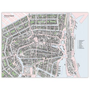 Impression de carte moyenne d'Amsterdam dessinée à la main