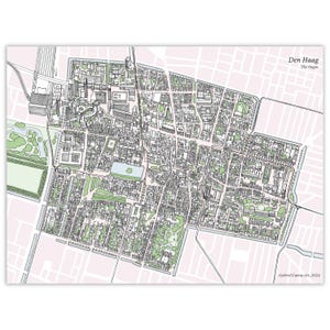 Impression de carte moyenne dessinée à la main de La Haye