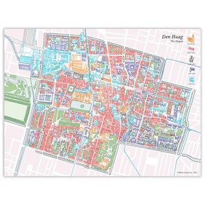 Impression grande carte dessinée à la main de La Haye