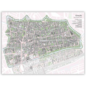Impression de carte moyenne dessinée à la main d'Utrecht
