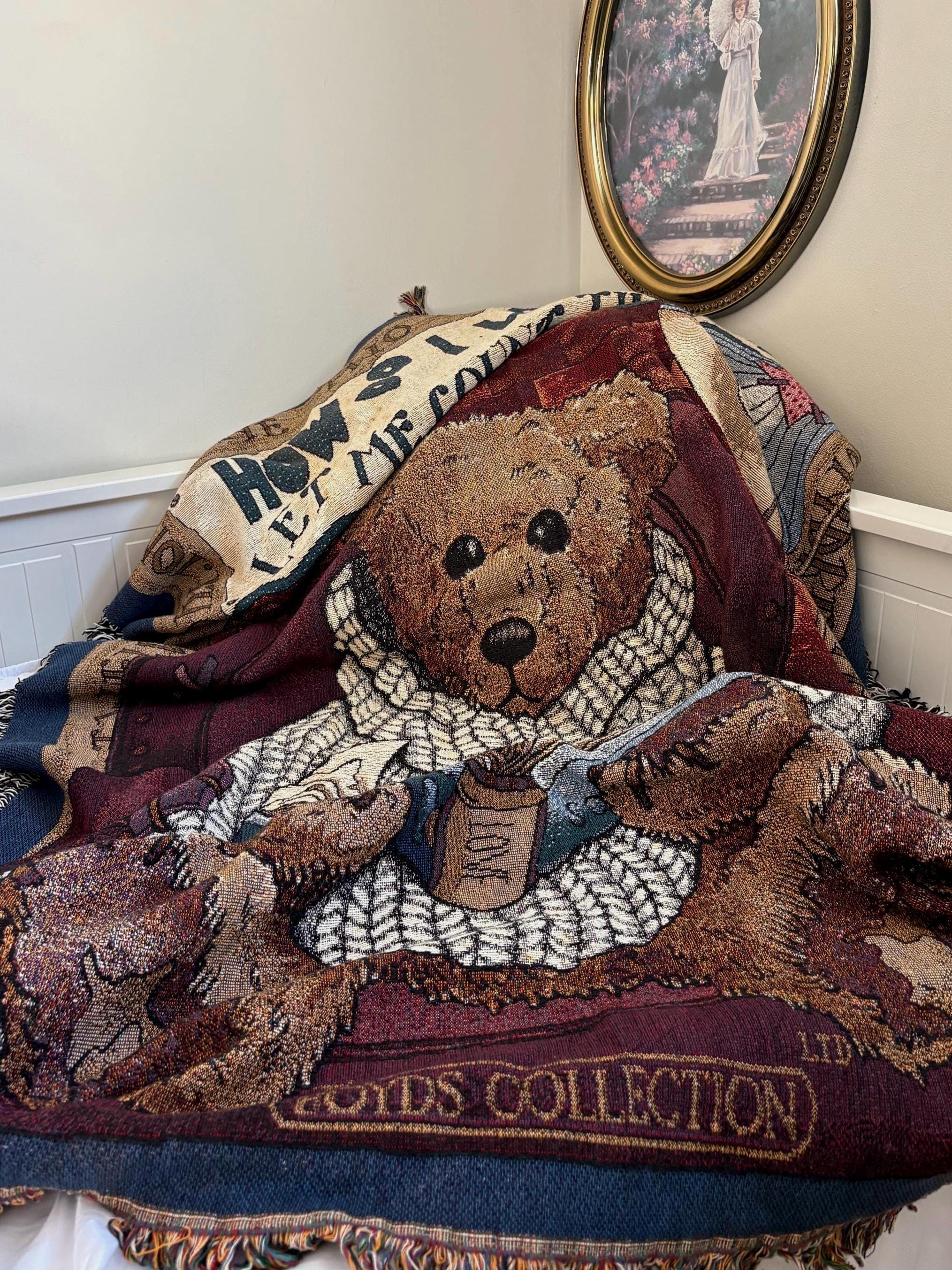 タグ付デッドストック　ボイズベア　ヴィンテージ ラグマット タペストリーUSA Boyds Bear Tapestry - Etsy