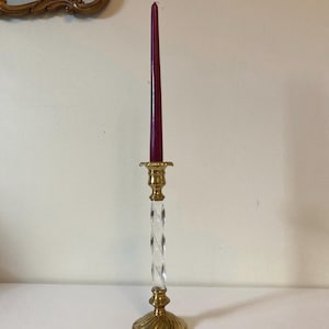 Scalloped Brass and Twisted Lucite Taper Candleholder - Vintage Hollywood Regency