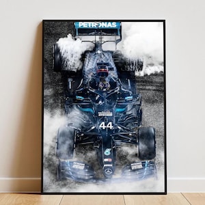 Póster de Lewis Hamilton con marco, estética de Mercedes F1, póster de Fórmula 1, artículo para fans de Fórmula 1