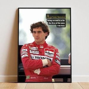 Póster de Ayrton Senna con marco, póster de Fórmula 1, estética de la F1, póster vintage de Fórmula 1, artículos para fans de Senna