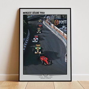 Cartel del Gran Premio de Mónaco F1 con marco, cartel de Fórmula 1, estética de F1, diseño de cartel vintage de F1, F1 retro