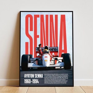 Póster vintage de Senna F1 con marco, póster de Fórmula 1, estética de F1, póster con marco, artículo estético para fans de Ayrton Senna