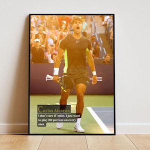 Cartel de tenis de Carlos Alcaraz con marco, regalo para amantes del tenis, estética del tenis, regalo estético para fanáticos, impresión de tenis de cartel de Wimbledon