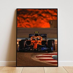 Poster estetico di Lando Norris con cornice, poster di Formula 1, estetica F1, poster del tramonto con design di Formula 1
