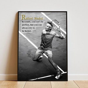 Cartel de tenis de Rafael Nadal con marco, arte de pared deportiva, cartel de tenis estético, regalo amante del tenis, cartel de Wimbledon, impresión de tenis