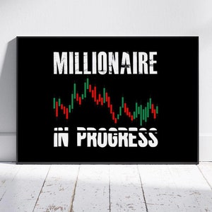 Poster motivazionale del mercato azionario con la scritta "Milionario in Progresso" realizzato in carta opaca con cornice, poster del mercato azionario, regalo