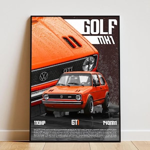 Póster de VW con marco, póster de coche, regalo para amantes de los coches, póster de fan de Volkswagen, póster de hipercoche, impresión de supercoche, coche VW MK